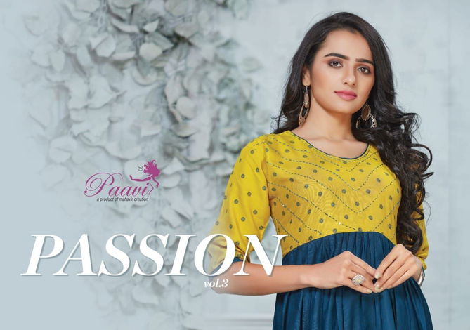 Paavi Passion 3 Ethnic Fancy Wear Rayon Anarkali Long Kurti Collection